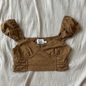 Princess Polly Brown Puff Sleeve CROPPED Top